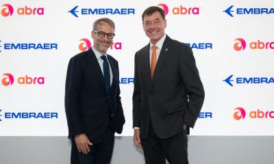 Adrian Neuhauser (l) of Abra Group and Arjan Meijer of Embraer.