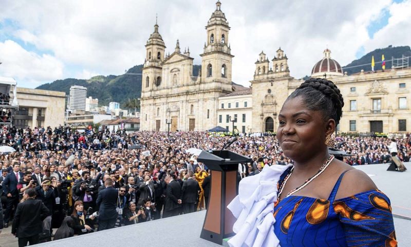 Francia Márquez during her inauguration as vice president of Colombia at Plaza de Bolívar in Bogotá on August 7, 2022. Photo courtesy of the Presidency of Colombia.