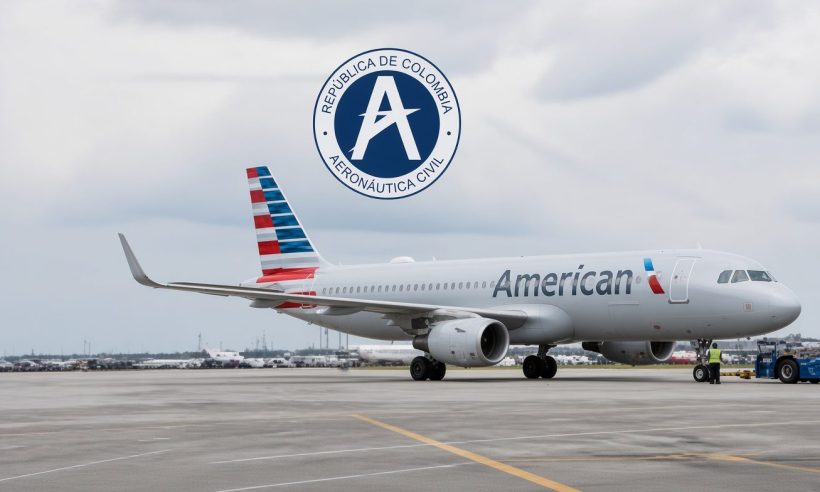 American Airlines plane with the Aeronautica Civil logo.