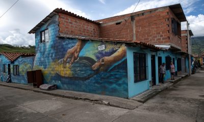 A mural showing artisanal mining in Supía Colombia, where Collective Mining has participated funding of municipal improvement projects.