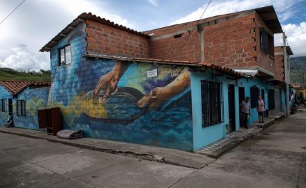 A mural showing artisanal mining in Supía Colombia, where Collective Mining has participated funding of municipal improvement projects.