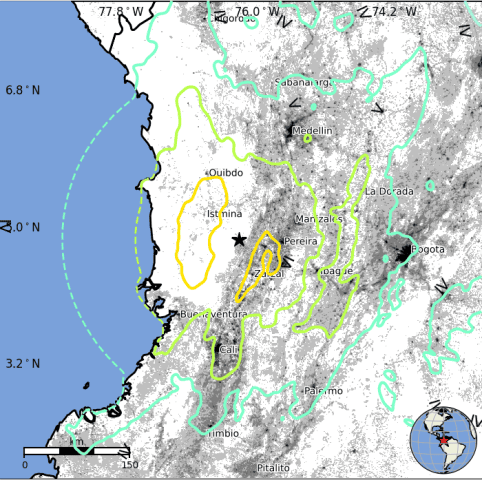 Estimated population exposed to each level of shaking intensity. Image: US Geological Survey (USGS) 