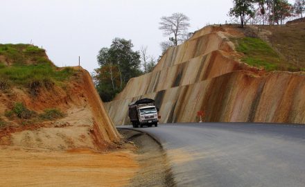Cargo truck on a rural highway in Colombia