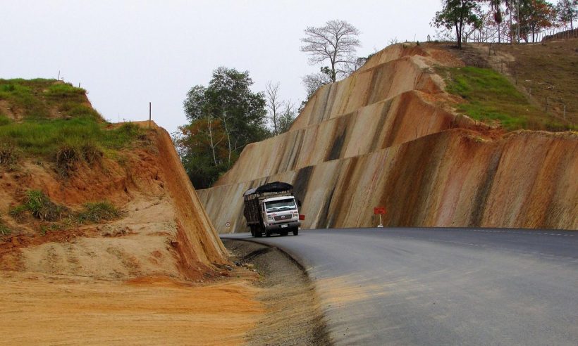Cargo truck on a rural highway in Colombia