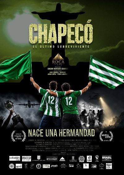Film poster showing two fans in green and white number 12 shirts waving flags
