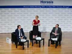 Panelists on stage at the Horasis Global Meeting in Cascais, Portugal, in 2018