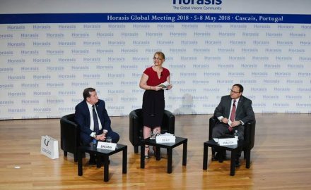 Panelists on stage at the Horasis Global Meeting in Cascais, Portugal, in 2018