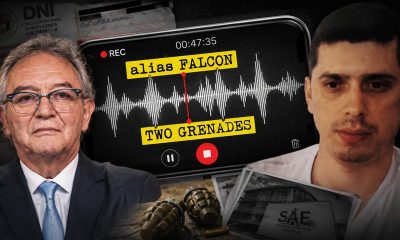 Illustration of a phone recording alias Falcon during the DNI meeting, alongside Sociedad de Activos Especiales documents