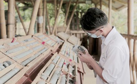 Geologist logging drill core samples at Outcrop Silver's Santa Ana project