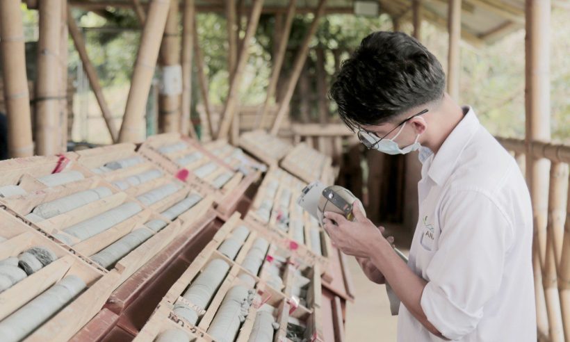 Geologist logging drill core samples at Outcrop Silver's Santa Ana project