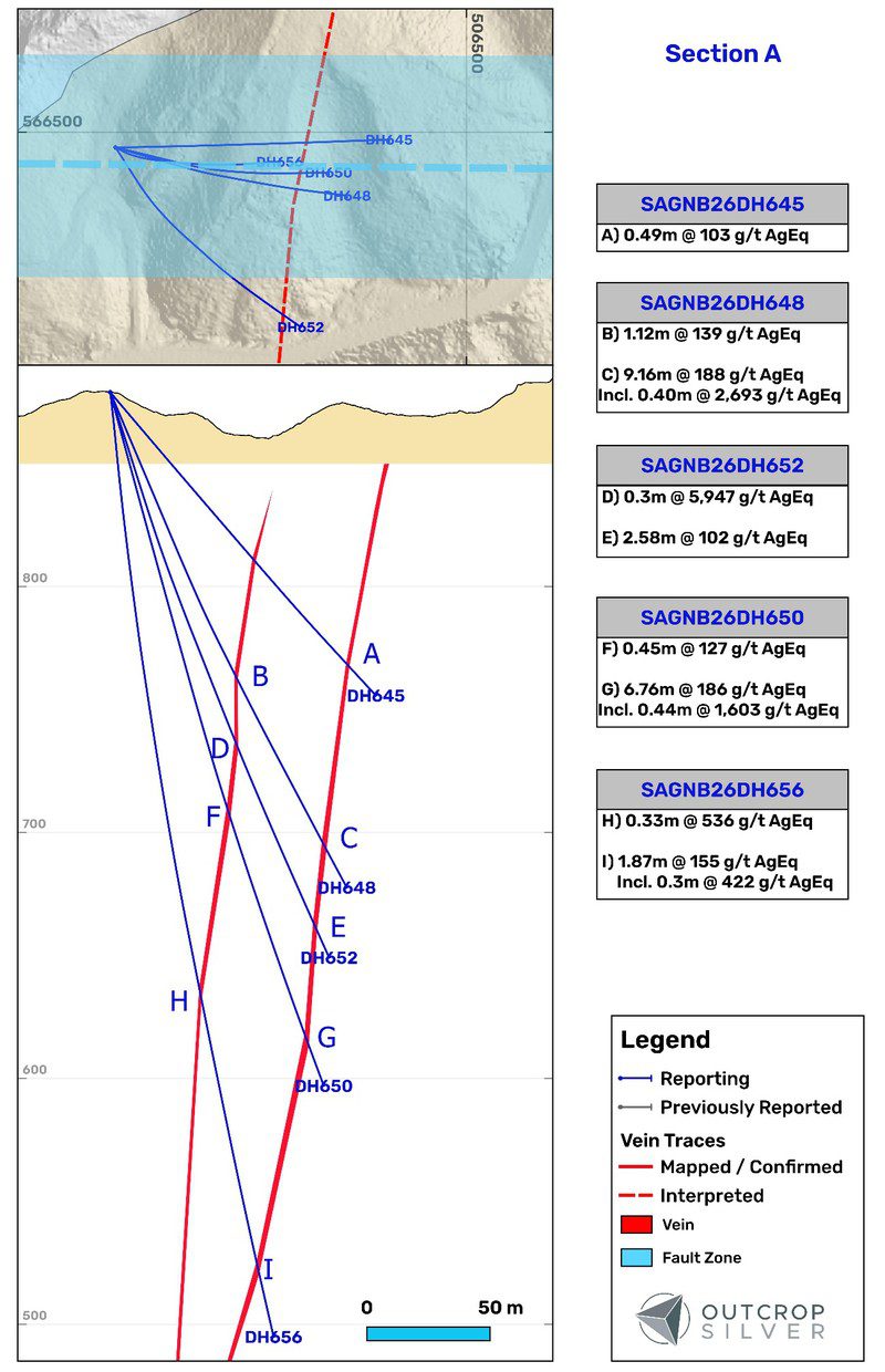 Geological cross-section A of the Santa Ana vein