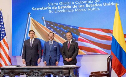 US Secretary of State Marco Rubio, Colombian President Abelardo De La Espriella, and Foreign Minister Omar Bula Escobar at the signing ceremony in Barranquilla, Colombia, September 8, 2026.
