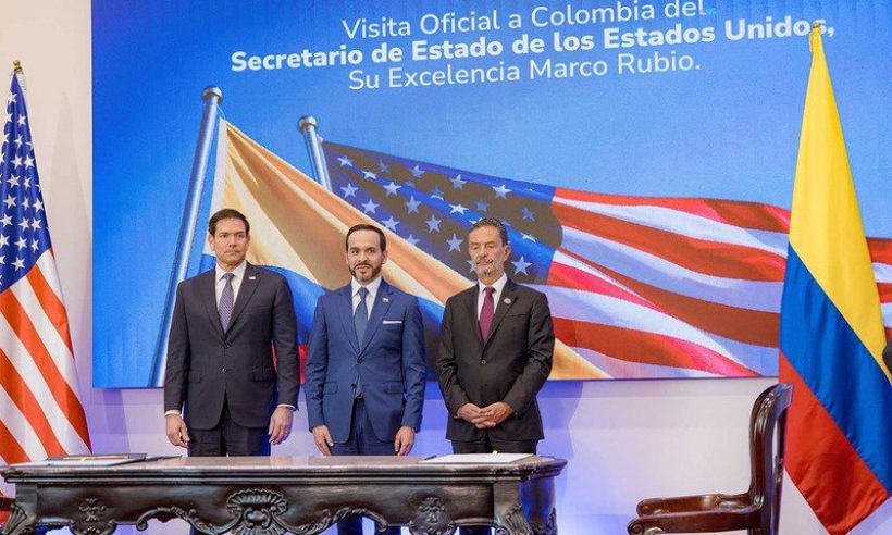 US Secretary of State Marco Rubio, Colombian President Abelardo De La Espriella, and Foreign Minister Omar Bula Escobar at the signing ceremony in Barranquilla, Colombia, September 8, 2026.