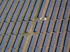 Aerial view of a solar panel farm