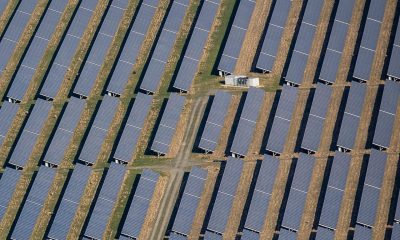 Aerial view of a solar panel farm