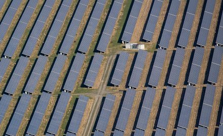 Aerial view of a solar panel farm