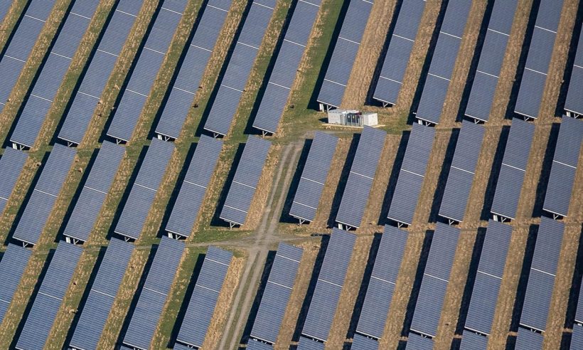 Aerial view of a solar panel farm