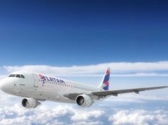 Rendering of a LATAM Airlines Airbus A320-200 flying above clouds