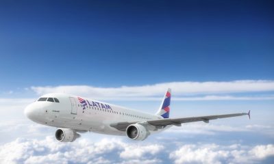 Rendering of a LATAM Airlines Airbus A320-200 flying above clouds