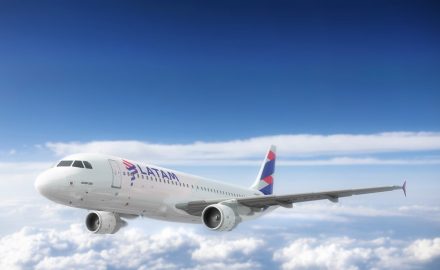 Rendering of a LATAM Airlines Airbus A320-200 flying above clouds